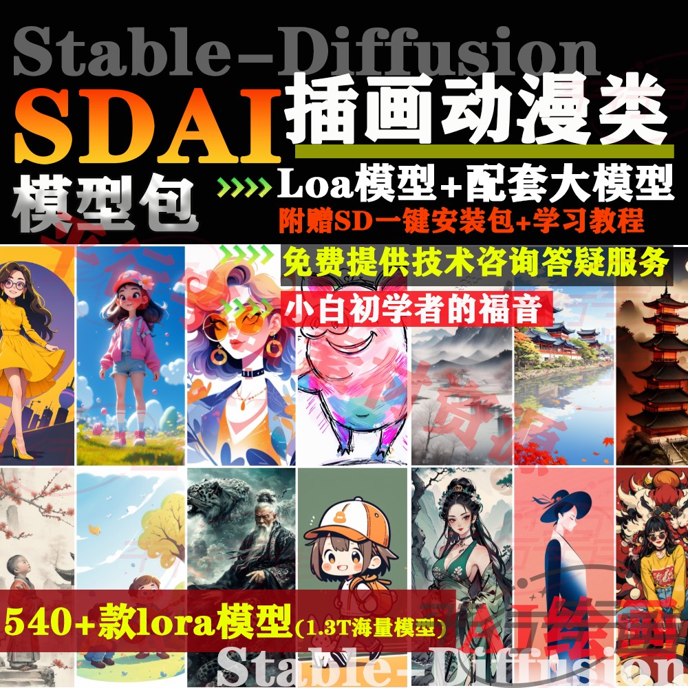 AI绘插画SD模型动漫二次元小说推文lora大模型软件安装包培训教程