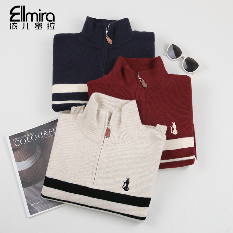 9656女童立领毛衣条纹秋冬儿童线衣大翻领上衣大童女孩洋气