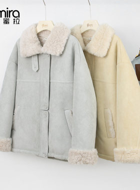 9705毛毛外套冬季加绒加厚皮毛一体翻领毛绒外套时尚高级感