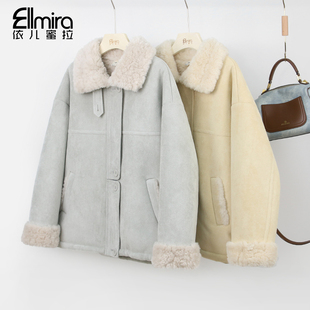 9705毛毛外套冬季 高级感 加绒加厚皮毛一体翻领毛绒外套时尚