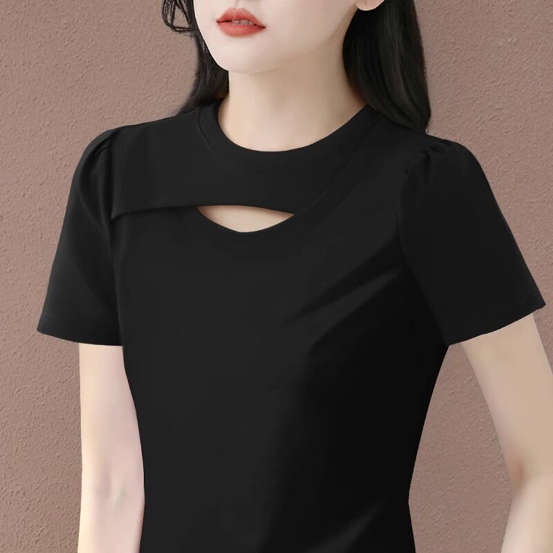 纯棉黑色短袖t恤女夏2026新款韩版爆款女装高端设计感半袖体恤衫