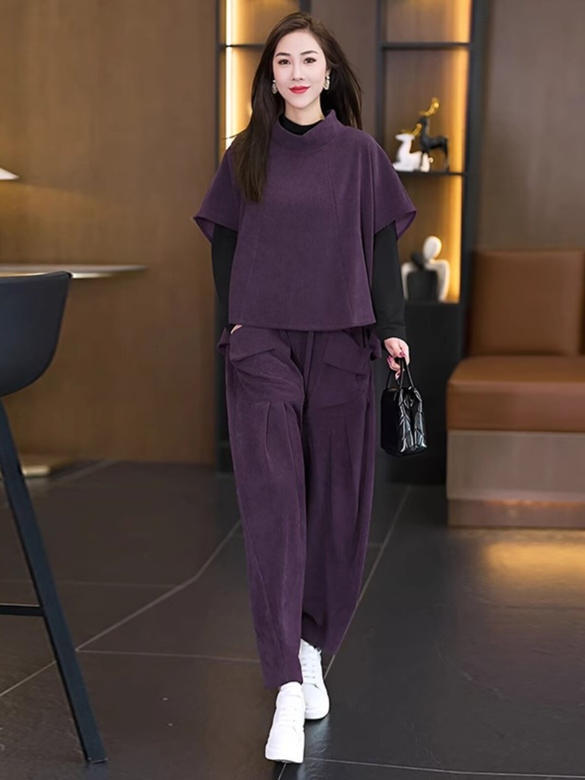 休闲套装女春装穿搭一整套2025新款洋气妈妈大码胖mm哈伦裤两件套