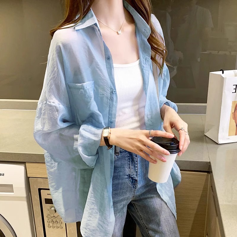 薄款天丝防晒衬衫女夏季新款韩版宽松慵懒风开衫防晒衣空调衫上衣