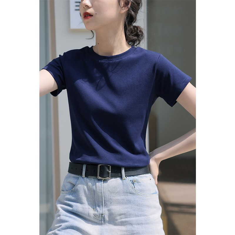白色正肩短袖T恤女夏季2025新款圆领修身显瘦百搭体恤打底衫上衣