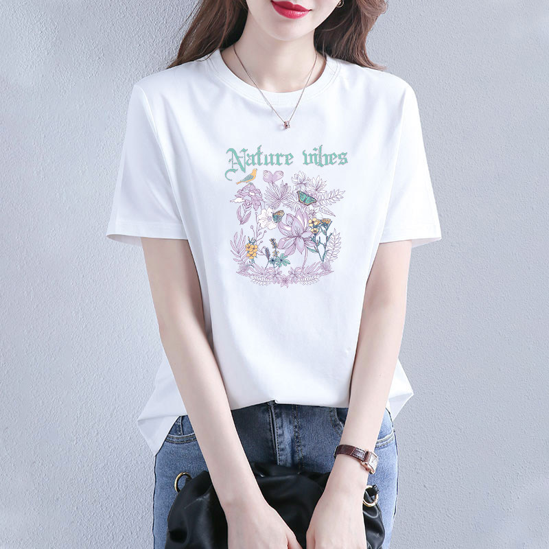 高端纯棉短袖t恤女夏2025新款韩版印花宽松显瘦洋气体恤上衣ins潮
