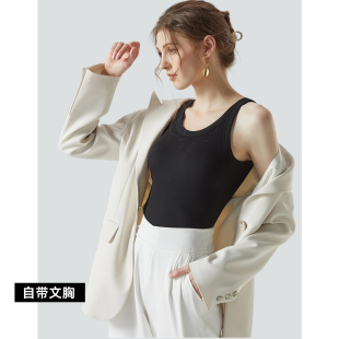 白色带胸垫工字透气短袖 背心打底上衣 宽肩夏季 外穿吊带文胸一体式