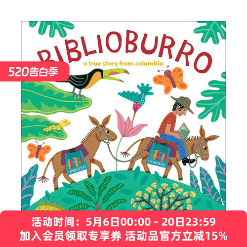 英文原版 Biblioburro 驴子图书馆 一个哥伦比亚的真实故事 精装图画书 珍妮特·温特 英文版 进口英语原版书籍