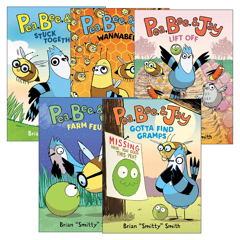 英文原版 Pea, Bee, & Jay 豌豆、蜜蜂和松鸦系列5册 全彩漫画绘本 Stuck Together/Wannabees/Lift Off/Farm Feud 英文版 进口书