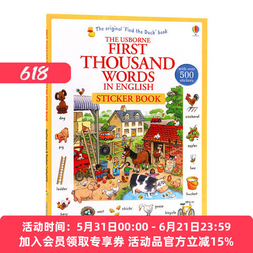 基础英语1000词贴纸书 英文原版 Usborne First 1000 Words in English Sticker Book 尤斯伯恩 儿童英语单词学习书 英文版书籍