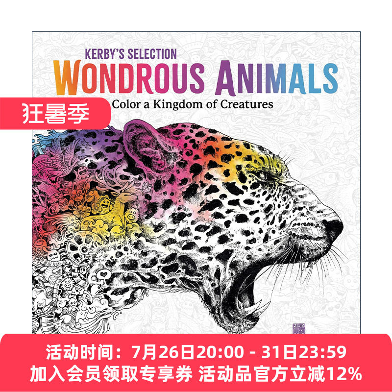 英文原版 Wondrous Animals 奇妙的动物 彩色的生物王国 填色寻物 着色涂色书 绘本 漫画 艺术 Kerby Rosanes 进口英语原版书籍
