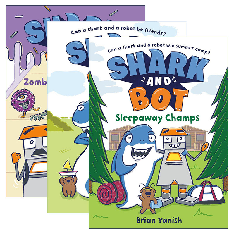 英文原版 Shark and Bot 鲨鱼与机器人系列1-3册 全彩漫画绘本图画书 爆笑幽默友谊主题 小学生英文课外阅读 英文版 进口原版书籍