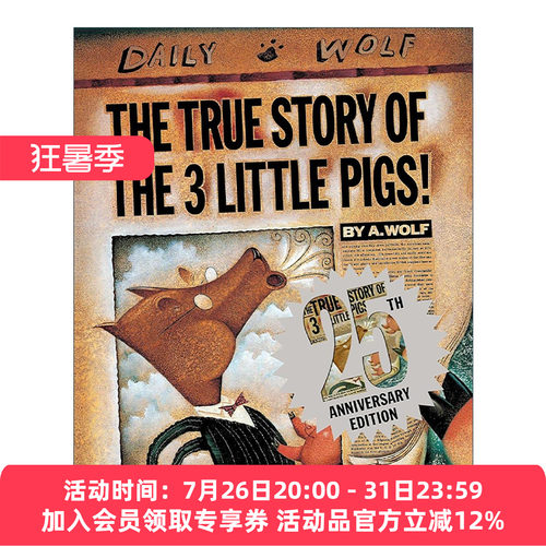 英文原版 The True Story of the Three Little Pigs三只小猪的真实故事 25周年纪念精装收藏版 儿童经典绘本 约翰·席斯卡 英文版