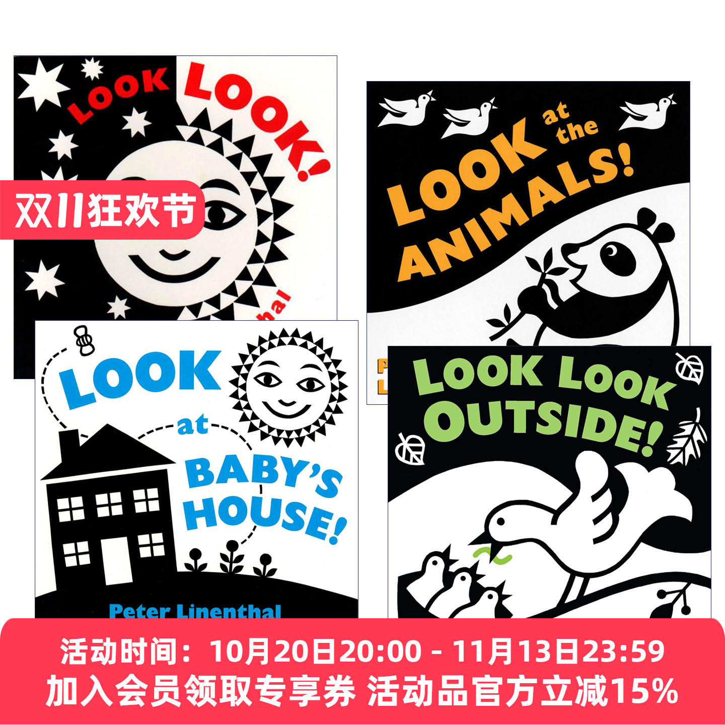 英文原版 Look...by Peter Linenthal 儿童启蒙认知绘本4册 纸板书 黑白对比插图 Peter Linenthal 英文版 进口英语原版书籍
