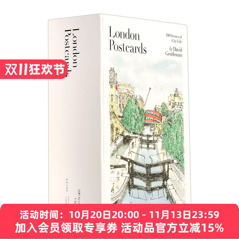 英文原版 100 London Postcards 伦敦 城市水彩画明信片 英文版 进口英语原版书籍