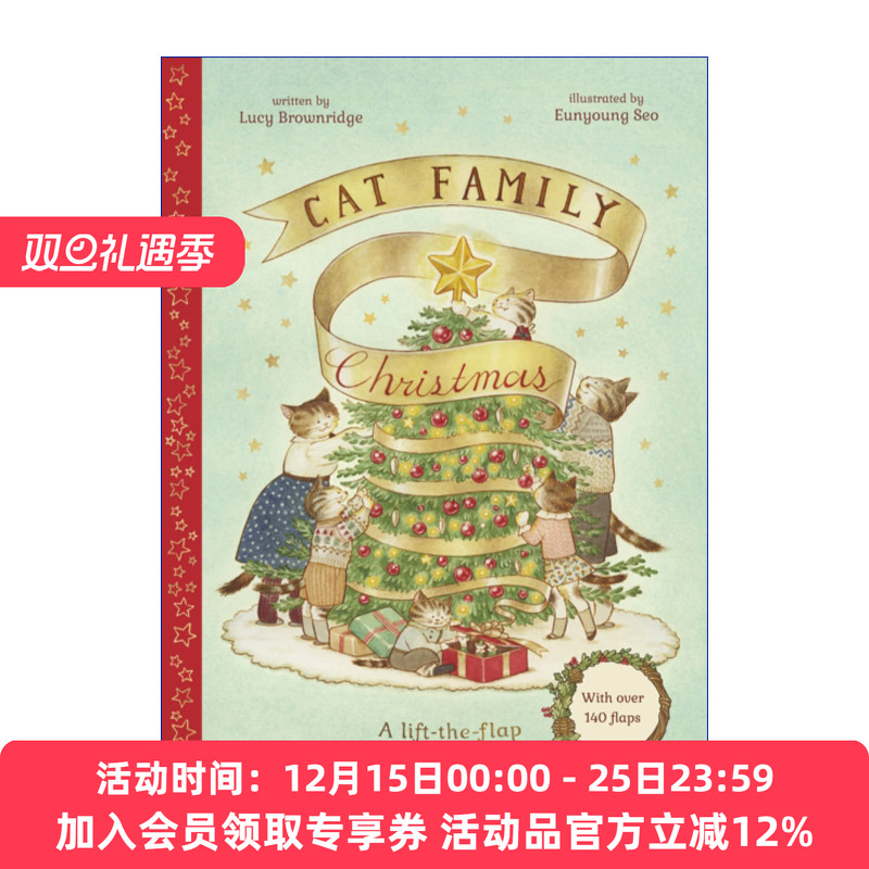 英文原版 Cat Family Christmas 猫猫家族的圣诞节假期 翻翻书 儿童精装绘本 英文版 进口英语原版书籍