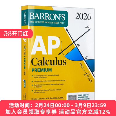 英文原版 AP Calculus Premium 2026 巴朗AP 微积分高级版 12套题+综合复习+在线练习 英文版 进口英语原版书籍