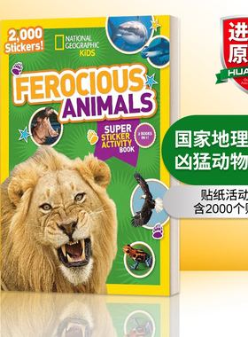 国家地理儿童凶猛动物超级贴纸活动书 英文原版 Ferocious Animals Super Sticker Activity Book 含2000个贴纸 英文版 进口英语书