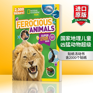 Activity 进口英语书 Ferocious 英文版 含2000个贴纸 Book Sticker Super Animals 英文原版 国家地理儿童凶猛动物超级贴纸活动书