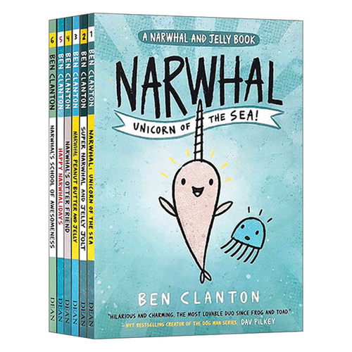 英文原版 Narwhal and Jelly 6-Copy Shrinkwrap 独角鲸和水母漫画6册盒装 儿童英语启蒙绘本 幽默搞笑图画书 英文版 进口英语书籍