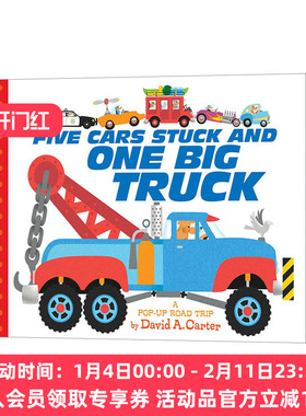 五辆车和一辆大卡车 英文原版 Five Cars Stuck And One Big Truck 绘本 翻翻书 英文版 进口英语原版书籍