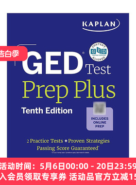 英文原版 GED Test Prep Plus 卡普兰GED考试备考指南 含诊断预测试+2套试题+1千道练习+60小时在线视频教学 进口英语原版书籍