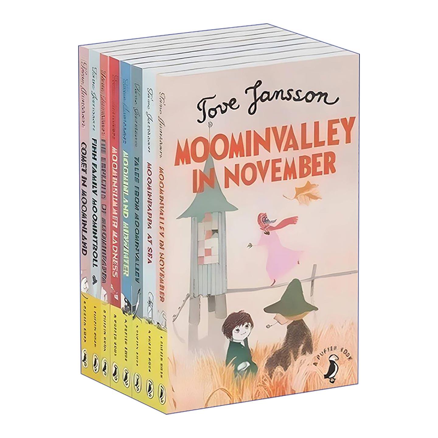 英文原版 Moomin 1-8 Shrinkwrapped Set 姆明经典小说八册套装 芬兰文学大师托芙?扬松 手绘黑白线稿插图 进口英语原版书籍