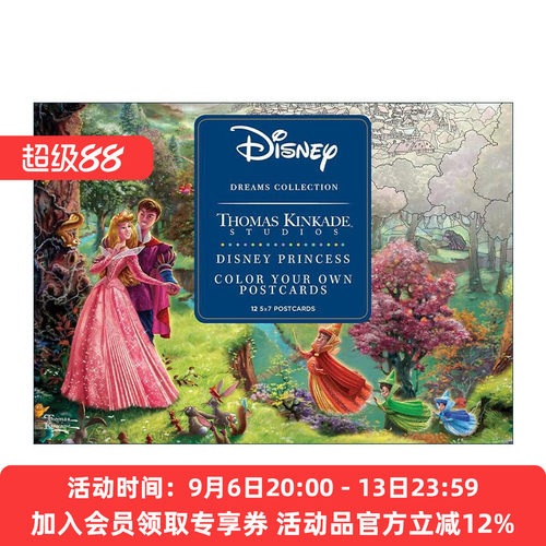 英文原版 Disney Dreams Collection Thomas Kinkade Studios Disney Princess Color Your Own Postcards 迪士尼公主涂色书
