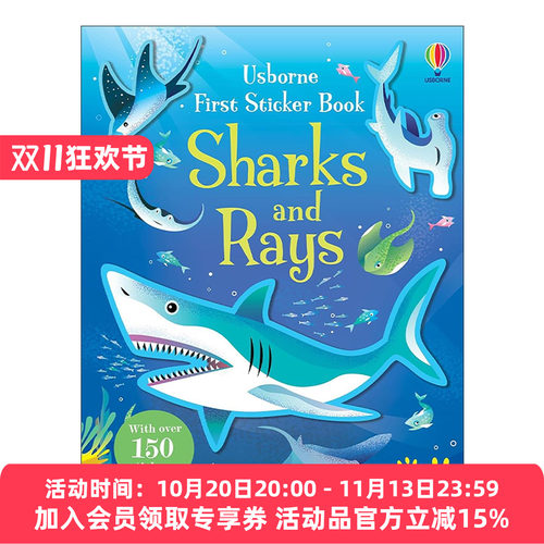 英文原版 Usborne First Sticker Book Sharks and Rays 尤斯伯恩贴纸书 鲨鱼和鳐鱼 儿童启蒙认知益智游戏 进口英语原版书籍