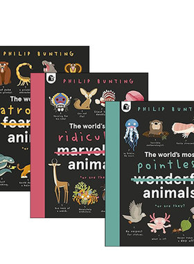 英文原版 The World s Most Animals 精装插画动物科普绘本 3册 世界上那些笨/残暴/荒谬的动物 Philip Bunting 英文版 进口原版书
