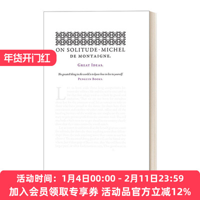 英文原版 On Solitude Penguin Great Ideas 论独处 Michel de Montaigne蒙田 企鹅伟大思想系列 英文版 进口英语原版书籍