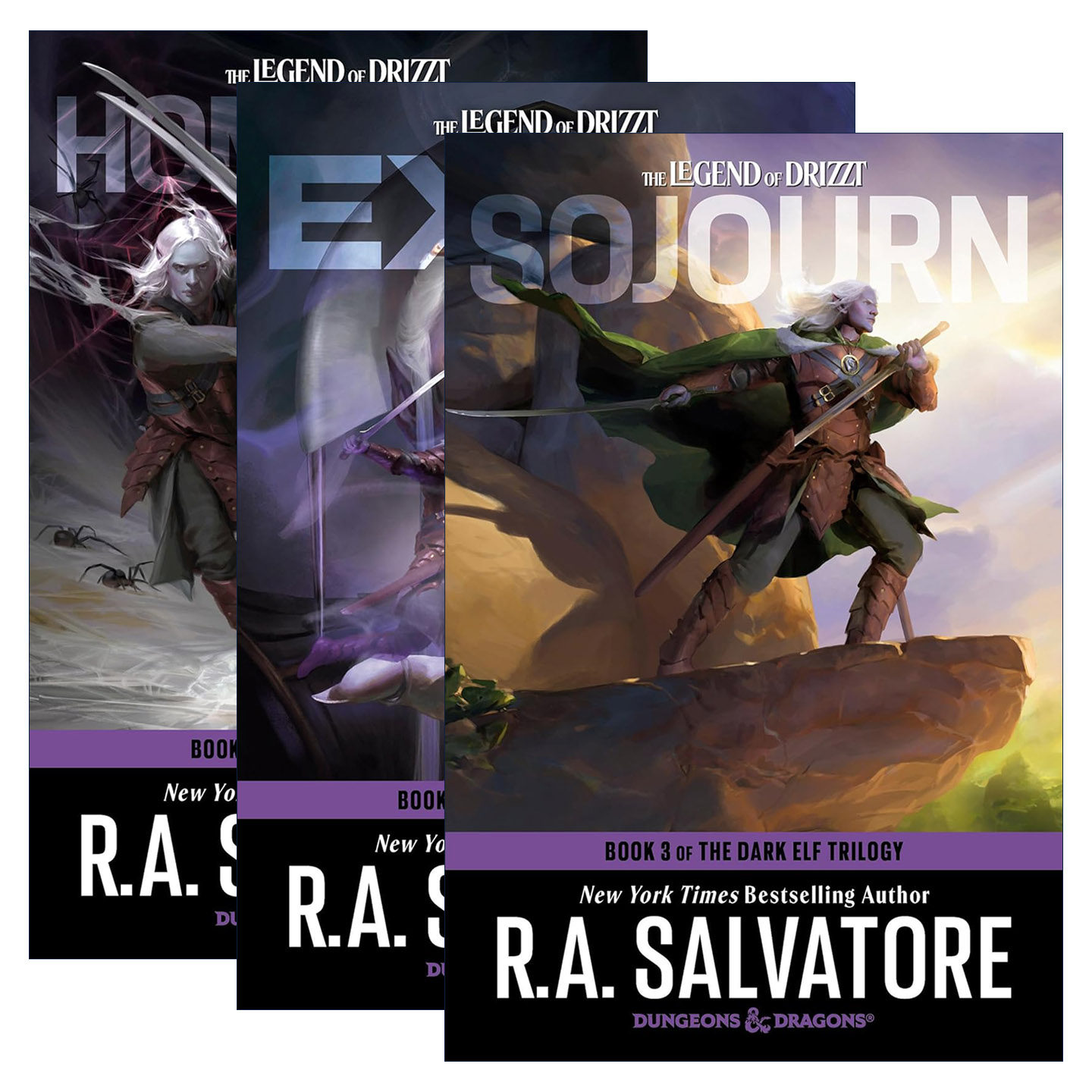 英文原版 The Dark Elf Trilogy 龙与地下城 黑暗精灵三部曲 3册 R.A. Salvatore 故土 流亡 旅居 英文版 进口英语原版书籍