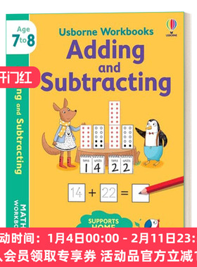 英文原版 Usborne Workbooks Adding and Subtracting 7-8 尤斯伯恩加减法法练习册7-8岁 英文版 进口英语原版书籍