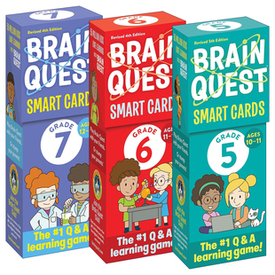 5th 书籍 进口英语原版 大脑任务智力开发卡3册 Brain Quest 五到七年级 Grade 7th 英文版 英文原版 Smart 新版 Cards