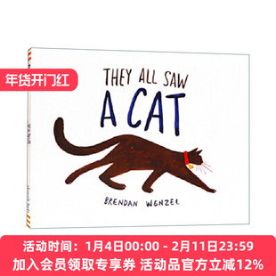 他们都看到了一只猫 英文原版绘本 They All Saw a Cat 2017凯迪克奖 布兰登·文策尔 现代寓言故事 英文版 进口英语原版书籍