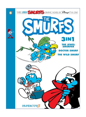 蓝精灵3合1 英文原版 The Smurfs 3-in-1 #7 Collecting The Jewel Smurfer Doctor Smurf and The Wild Smurf 全彩漫画7 三个故事