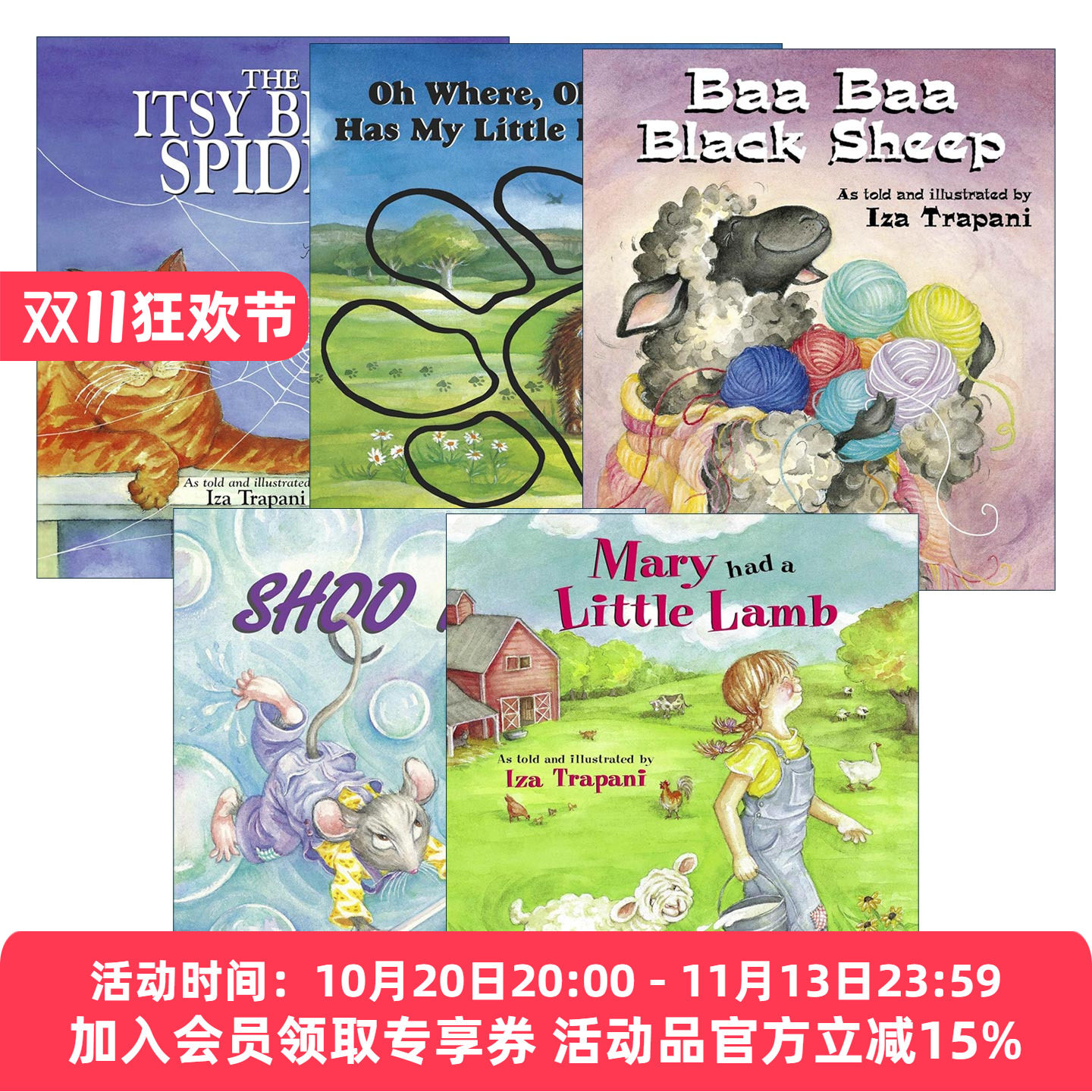 英文原版 Iza Trapani's Extended Nursery Rhymes 动物主题系列5册 儿童经典歌谣绘本 儿歌 Iza Trapani 英文版 进口英语原版书籍