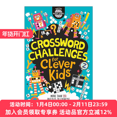 英文原版 Crossword Challenges for Clever Kids 智慧小孩系列 填字挑战活动书 儿童词汇量与语言能力训练 进口英语原版书籍