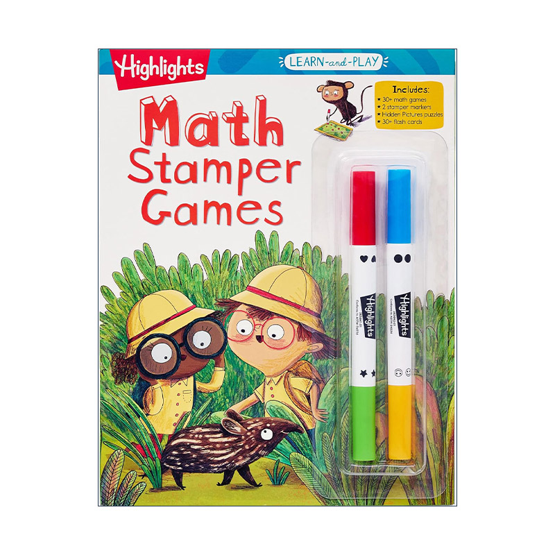 英文原版 Highlights Learn-and-Play Math Stamper Games 亮点边玩边学系列 数学印章游戏 幼儿园儿童学习活动书 含抽认卡
