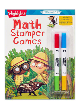 英文原版 Highlights Learn-and-Play Math Stamper Games 亮点边玩边学系列 数学印章游戏 幼儿园儿童学习活动书 含抽认卡