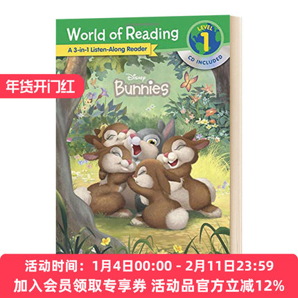 英文原版 World of Reading Disney Bunnies 3-in-1 Listen-Along Reader 迪士尼阅读世界分级读物第1级小兔子3合1附CD 英文版