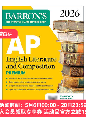 英文原版 AP English Literature and Composition Premium 2026 巴朗AP英语文学与写作 高级版 8套练习测试+综合复习+在线练习