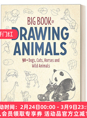 英文原版 Big Book of Drawing Animals 动物绘画指南 90多种狗 猫 马和野生动物 美术 Thierry Beaudenon 英文版进口英语原版书籍