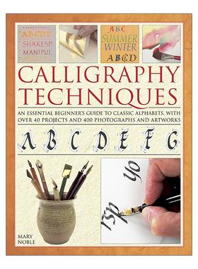 英文原版 Calligraphy Techniques 书法技巧经典入门 40+实操项目 400张高清图示范 一笔学会古英文/意大利体/哥特等 精装 进口