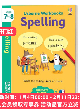 英文原版 Usborne Workbooks Spelling 7-8 尤斯伯恩拼写练习册7-8岁 英文版 进口英语原版书籍