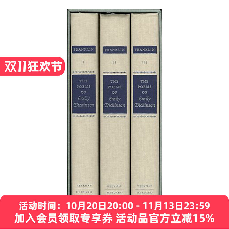 现货 英文原版 The Poems of Emily Dickinson 艾米莉·狄金森诗选 集注版 3册盒装 英文版 进口英语原版书籍