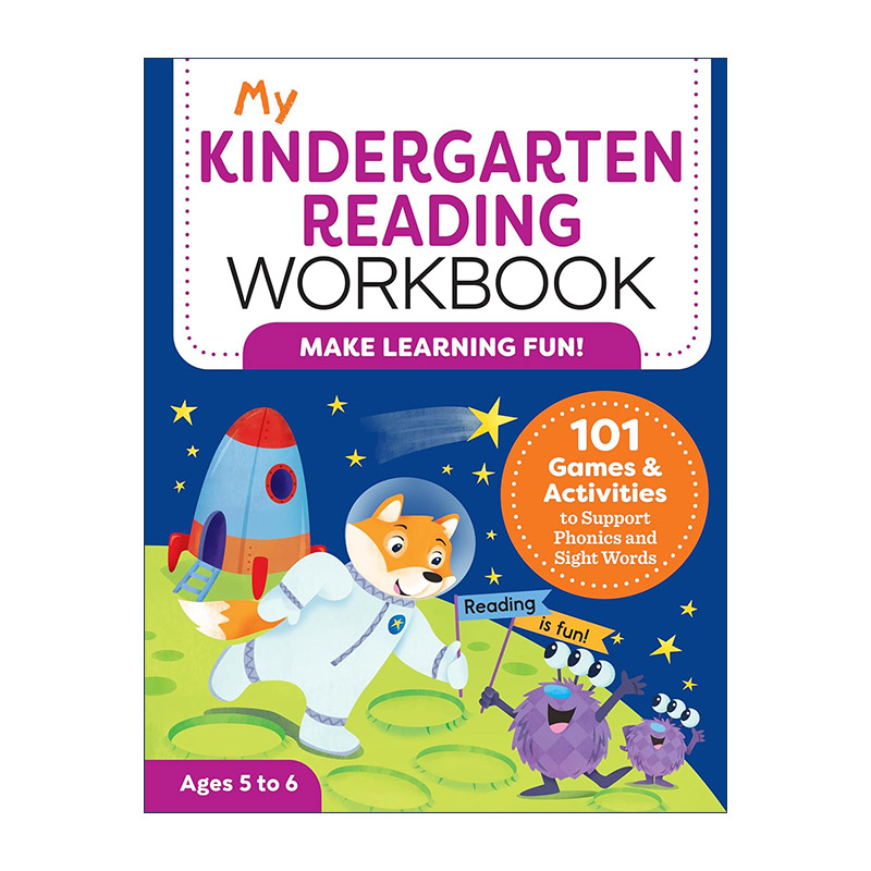 英文原版 My Kindergarten Reading Workbook 我的幼儿园阅读练习册 101个游戏谜题与活动 儿童STEM教育 迷宫 单词搜索 英文版