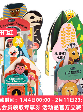 英文原版 Bookscape Board Books 异形纸板书 4册 森林四季 一个奇妙的博物馆 圣诞节 野生动物 英文版幼儿英语启蒙书籍 进口书