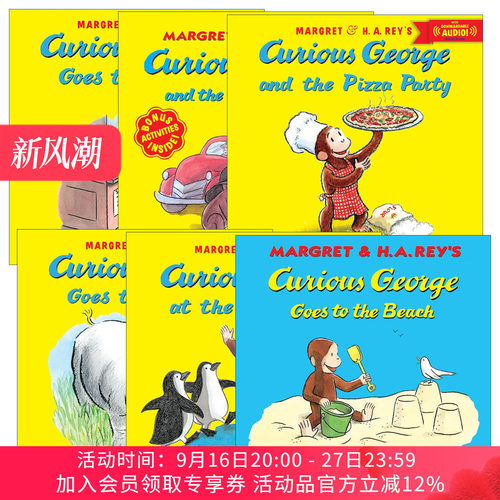 英文原版 Curious George 好奇猴乔治系列6册 含音频 好奇猴乔治去电影院/在水族馆/去动物园 英文版 进口英语原版书籍
