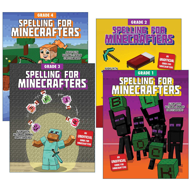我的世界  英文原版 Spelling for Minecrafters 英语拼写1-4年级 4册 帮助孩子提高语言技能 非官方手册 英文版 进口英语原版书籍