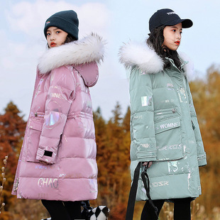 免洗女童羽绒服中长款2024新款加厚韩版洋气儿童女孩过膝冬季外套